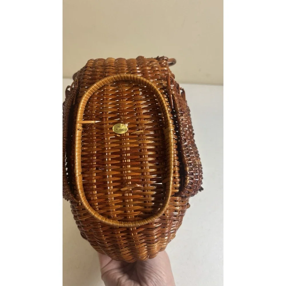 Vintage Turkey Wicker Bread Basket Woven Thanksgiving Farmhouse Centerpiece